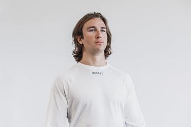 Nobull Lightweight Textured Men's Long Sleeves White Camo | Australia (PV2564)